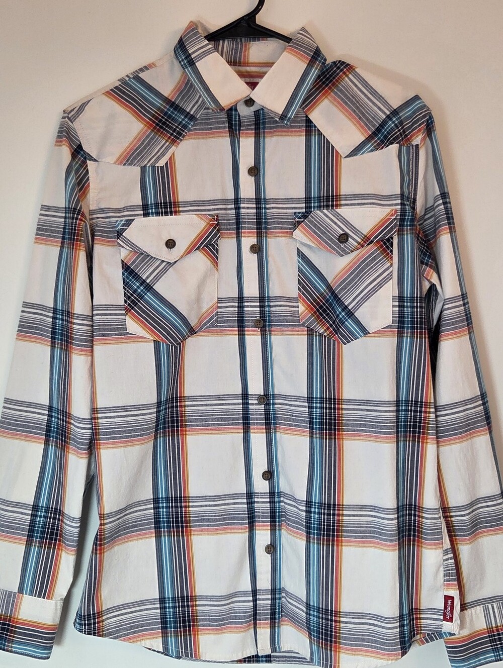Wrangler Plaid Western Button Up Shirt Small Stretch Cowgirl Rodeo